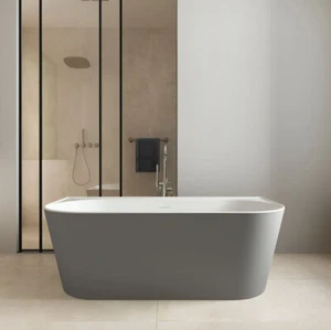 Matt Grey Miamo Double Ended 1700mm Round Free Standing Bath With Waste - Picture 1 of 6