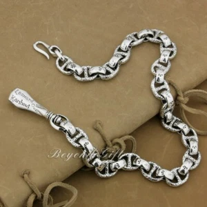Huge 925 Sterling Silver Hook Belt Clip KeyChain Punk Wallet Chain 8W006WCC BZ - Picture 1 of 21