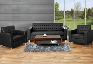 3-1-1 Sofagarnitur Kunda, Couch Loungesofa Kunstleder, Metall-Füße schwarz - Bild 1 von 7