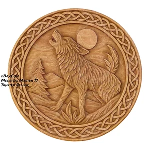 Scudo lupo vichingo fatto a mano scudo legno norreno decorazione parete personalizzato intagliato rotondo - Foto 1 di 5