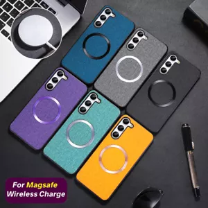For Samsung S24 Ultra S23 S21 Case Mag safe Matte Cloth Leather Shockproof Cover - Picture 1 of 31
