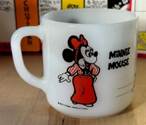 Tazza Disney in vetro al latte, tazza con ancoraggio di Topolino e Minnie, vintage 3"h - Foto 1 di 6