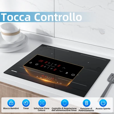 WEHIMO 6800 W Piano Cottura Incasso a Induzione, 4 Zone, Touch Control, Booster, Timer