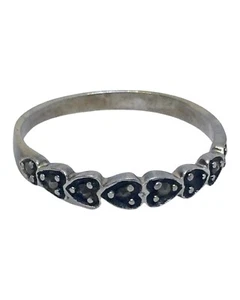 NF Sterling Silver 925 8 Marcasite Hearts Ring Thin Band Size 8 - Picture 1 of 5