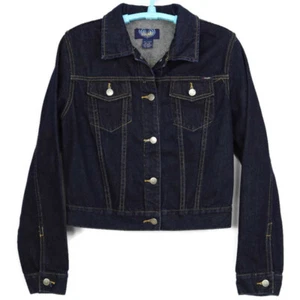 Angels Womens Juniors Cropped Trucker Jean Jacket Coat Size M Medium Denim - Picture 1 of 11
