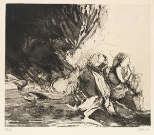 P. STEIN (1922-2015), Zwei Figuren vor dunklem Wirbel, 1964, Rad. Informelle Ku - Picture 1 of 5