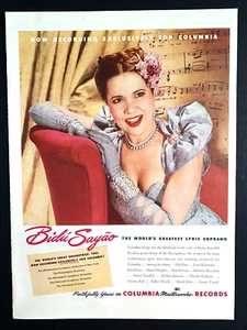 1946 Columba Records Stampa Annuncio 13 pollici x10 pollici Bidu Sayao Soprano Lirico Brasile - Foto 1 di 1