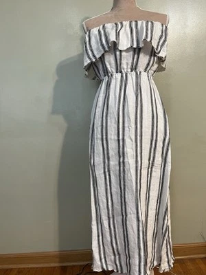 Reformation Womens 100% Linen Strapless Off-Shoulder Striped Midi  Dress S - Image 1 of 4