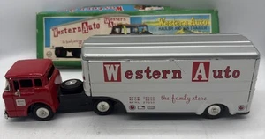 Semirremolque MARX Linemar litografía de hojalata caja original Western Auto Japón años 50 - Imagen 1 de 14