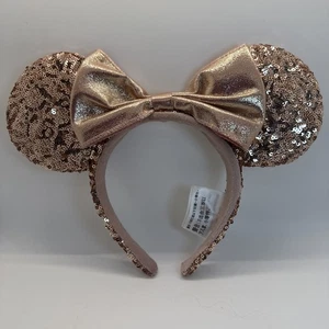 Disney Parks Authentic Rose Gold Champagne Sequins Minnie Mouse Ears Headband - Picture 1 of 5