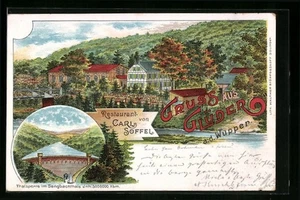 Lithographie Glüder a. d. Wupper, Ortsansicht mit Restaurant von Carl Soffel - Picture 1 of 2