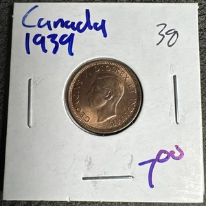 1939 Canada1 Cent. Mint Condition. UNC. KG & MP. Non Magnetic. Copper - Picture 1 of 4