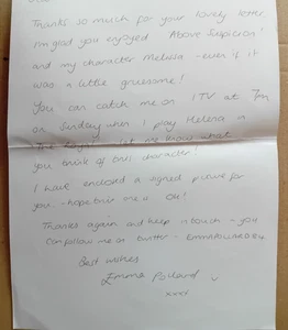 ORIGINAL AUTOGRAPHED LETTER EMMA POLLARD Above Suspicion, The Royal - Foto 1 di 1