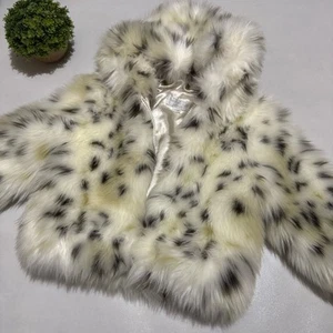 Donna Salyers Fabulous Furs Snow Leopard Hooded Faux Fur Coat Girls Size XXS - Picture 1 of 6