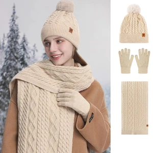 Damen Beanie Mütze Schal Set Wintermütze Schlauchschal Handschuhe Winter - Bild 1 von 18