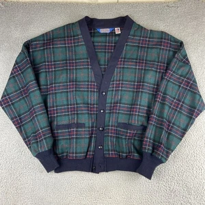 VTG Pendleton Wool Plaid Cardigan Jacket L Green Blue Preppy Dad Grandpa USA - Picture 1 of 14