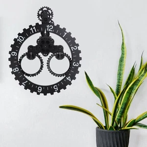 (Black)Clock Big Wheel Gear Clock Delicate European Style Retro Easy To For - Picture 1 of 23