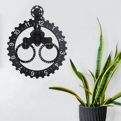 (Black)Clock Big Wheel Gear Clock Delicate European Style Retro Easy To For - Image 1 of 4