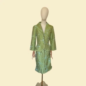 Vintage Nanette Lepore Green 2-Piece Skirt Blazer Set (jacket sz 6, skirt sz 4) - Picture 1 of 13