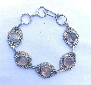 Rose Quartz Gemstone 925 Sterling Silver Plated Bracelet Handmade Jewelry Gift - Picture 1 of 5