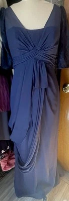 White by Vera Wang gorgeous navy silk blend & lace shirred draped gown sz 6 - Image 1 of 4