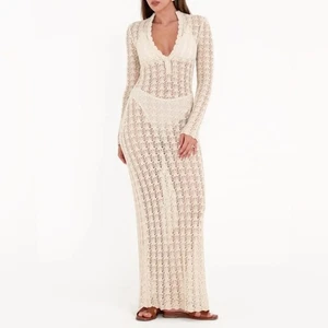 NWT $128 REVOLVE RUMORED Ventura crochet maxi dress cream M - Picture 1 of 13