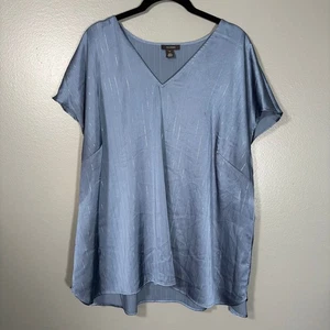 Halogen Blue Pinstripe Office Siren Satin Blouse - Size 2X - Women's Plus Size - Picture 1 of 6