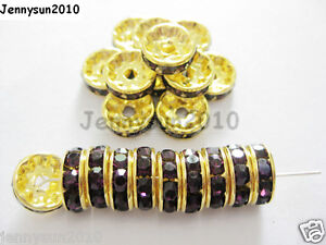 100Pcs Czech Crystal Rhinestones Gold Rondelle Spacer Beads 4mm 5mm 6mm 8mm 10mm