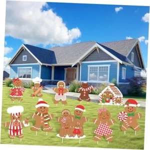 10 Pcs Christmas Gingerbread Decorations Outdoor Gingerbread Man Yard Signs - Picture 1 of 8