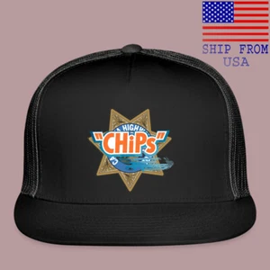 Chips Retro Police Movie Adjustable Black Trucker Hat Cap Adult Size - Picture 1 of 4