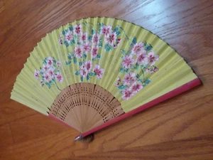 Vintage japanischer Papier Holz Fächer klappbar Handfächer Kirschblüte - Bild 1 von 10