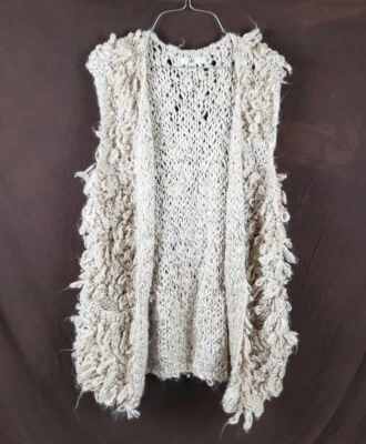 Ya Los Angeles Open Cardigan Vest Ivory Chunky Knit Womens One Size - Image 1 of 4