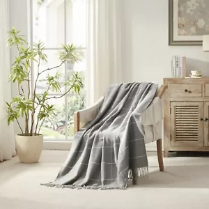 NARNIAR Faux Cashmere Reversible Throw with Fringes 50x60" windowpane pattern - Picture 1 of 18