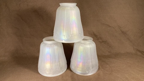 3 Matching Antique Art Deco Arts Crafts Glass Lamp Light Shade 2 1/4" Fitter Cover