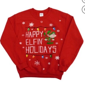 Gildan UGLY CHRISTMAS Happy Elfin Holiday rotes Sweatshirt Größe M - Bild 1 von 9