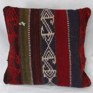 Funda de almohada turca para lanzar alfombra Kilim 16""x16"" nómada vintage Kelim - Imagen 1 de 5