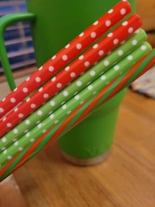 5-9" 16/20 oz ROSSO VERDE strisce natalizie delicate bianche a pois stampa natalizia cannuccia - Foto 1 di 7