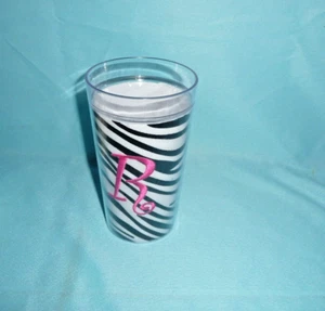 18 oz Monogram Initial Pink 'R' Zebra Print Insert Tumbler - Picture 1 of 7