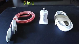 Dual Output Auto Ladegerät für Smartphones + 2 USB Kabel - Bild 1 von 3