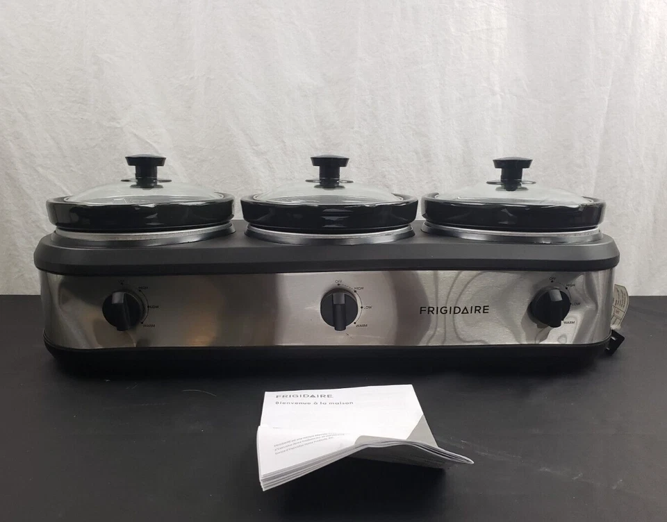 New FRIGIDAIRE 3-2.5qt Pot Slow Cooker Buffet Server Food Warmer Stainless -DENT - Image 1 of 4