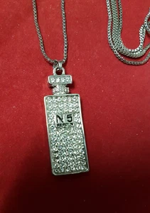 Vintage N. 5 Parfum Bottle Necklace/Pendant. 15" Chain. Bejeweled. - Picture 1 of 7