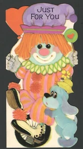 Biglietto San Valentino 8" GRANDE 1974 vintage CLOWN su monociclo e cane cucciolo spaventato - Foto 1 di 3