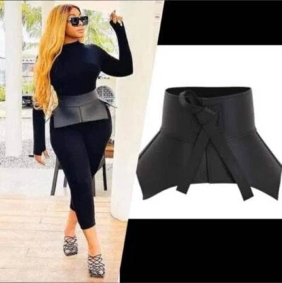 Black Faux leather corset belt Peplum Belt Waist cincher. Harness Belt woman  - Image 1 of 4