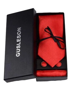 Mens Solid Color Tie Jacquard Wedding Necktie Hanky Cufflinks Gift Set - Picture 1 of 3