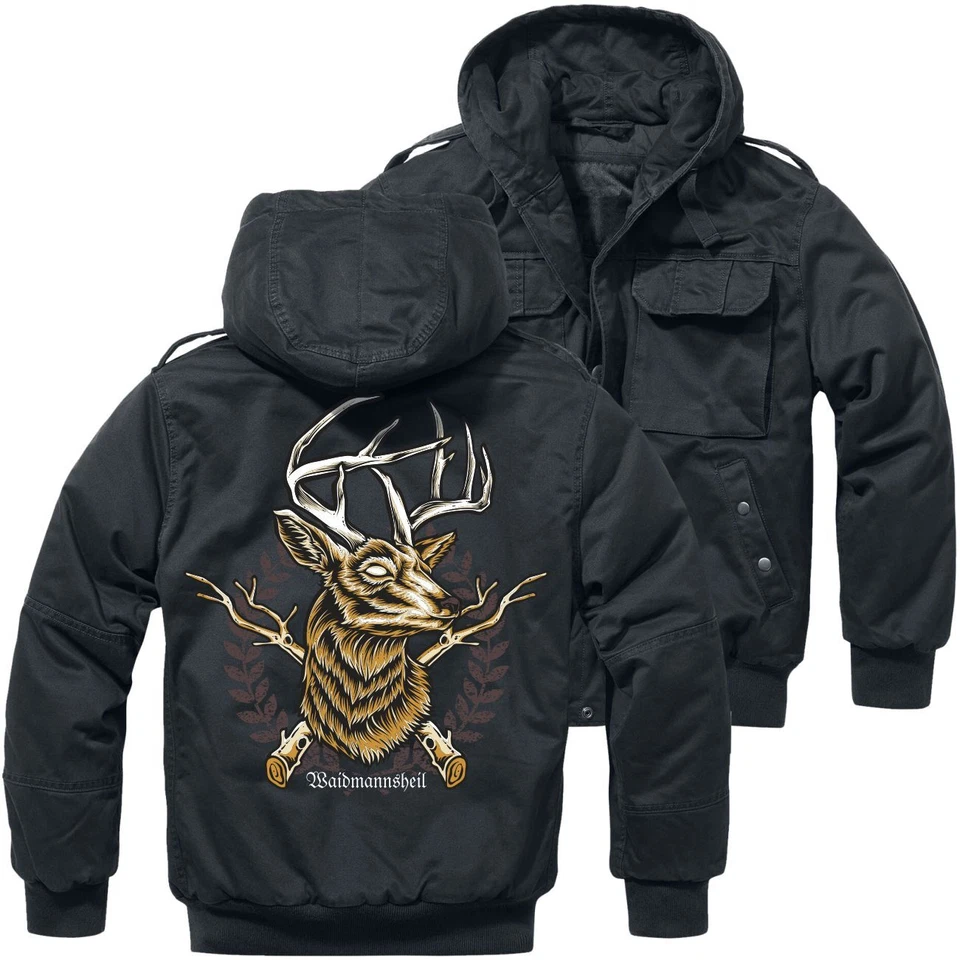 WINTER Feldjacke mit Kapuze Jäger Hirsch Wappen Waidmannsheil Jagd geschenk wald - Bild 1 von 1