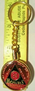 Alcoholics Anonymous AA 24 Hour Red Medallion Coin Chip Token Sobriety Sober - Picture 1 of 8