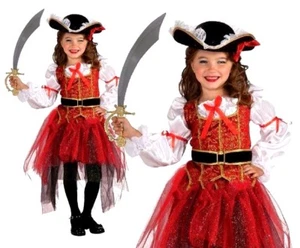 Niño DELUXE PRINCESA DE LOS MARES Pirate Niñas Elegante Vestido + Sombrero Niños Edades 3-10 - Imagen 1 de 3