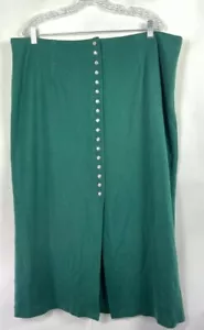 Vintage Diana Marco Pencil Skirt Pearl Snap Button Green Split Hem Size 28. - Picture 1 of 8
