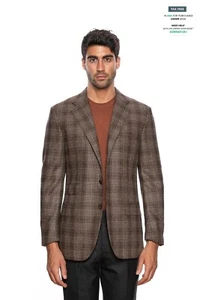 $2590 BELVEST Check Brown Cashmere Silk Jacket 42 US / 52 EU Drop 7R F/W 2018 - Picture 1 of 7