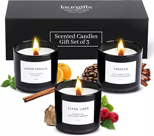 Scented Candles Set of 3 – Candle Box with Masculine Aromas of Tobacco, Cedar Va - Picture 1 of 12